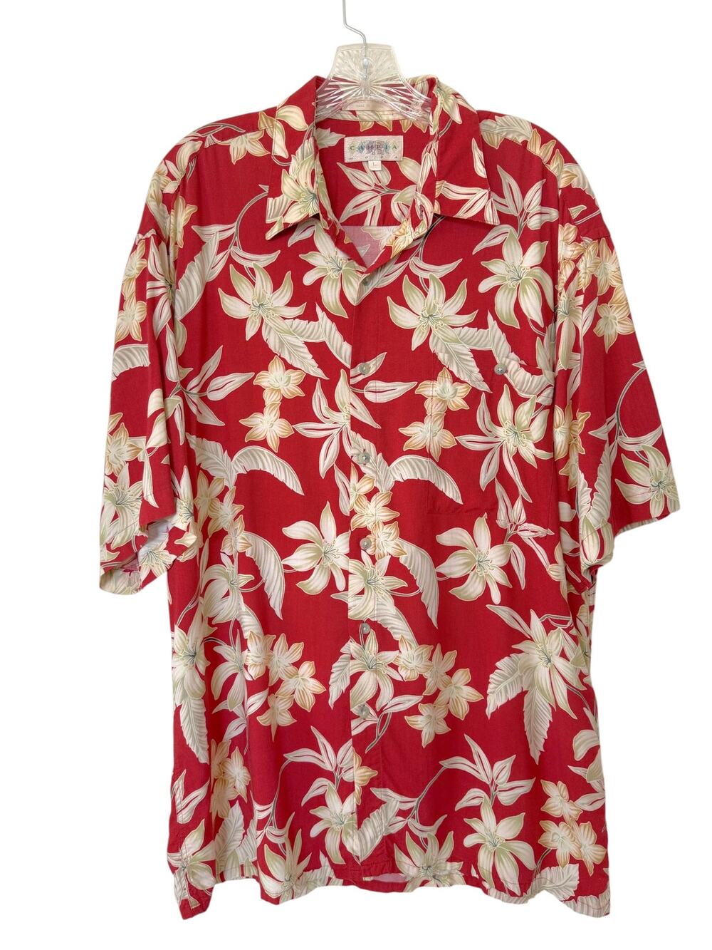 Vintage Campia MODA Men's Aloha Shirt Red with Floral Print Size Large